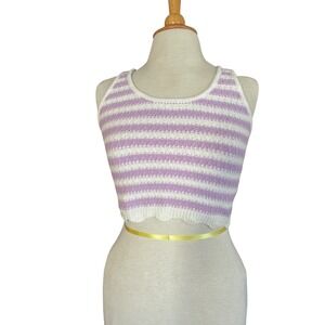 Willow & Wind M Cropped Knitted Tank Top Lavender Striped Boho Coquette 90s Y2K